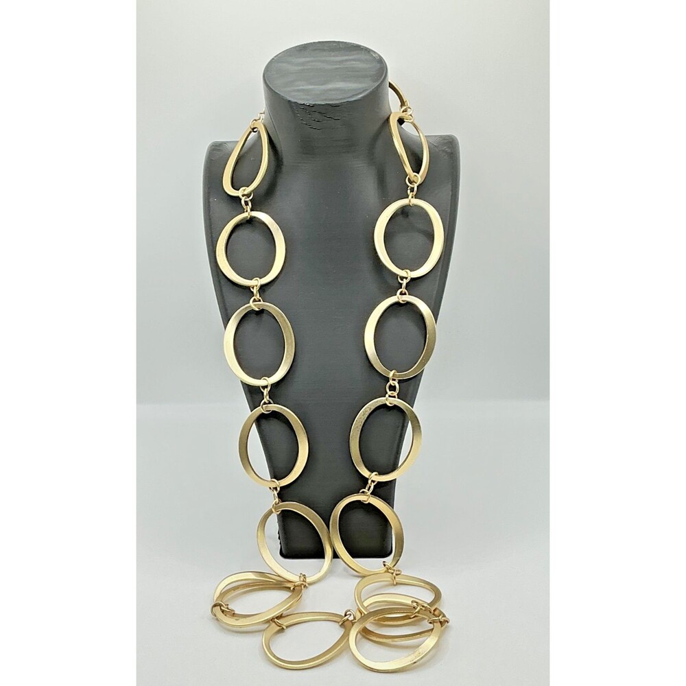 PREMIER DESIGNS Matte Gold Tone Large Oval Ring Link Necklace 26in